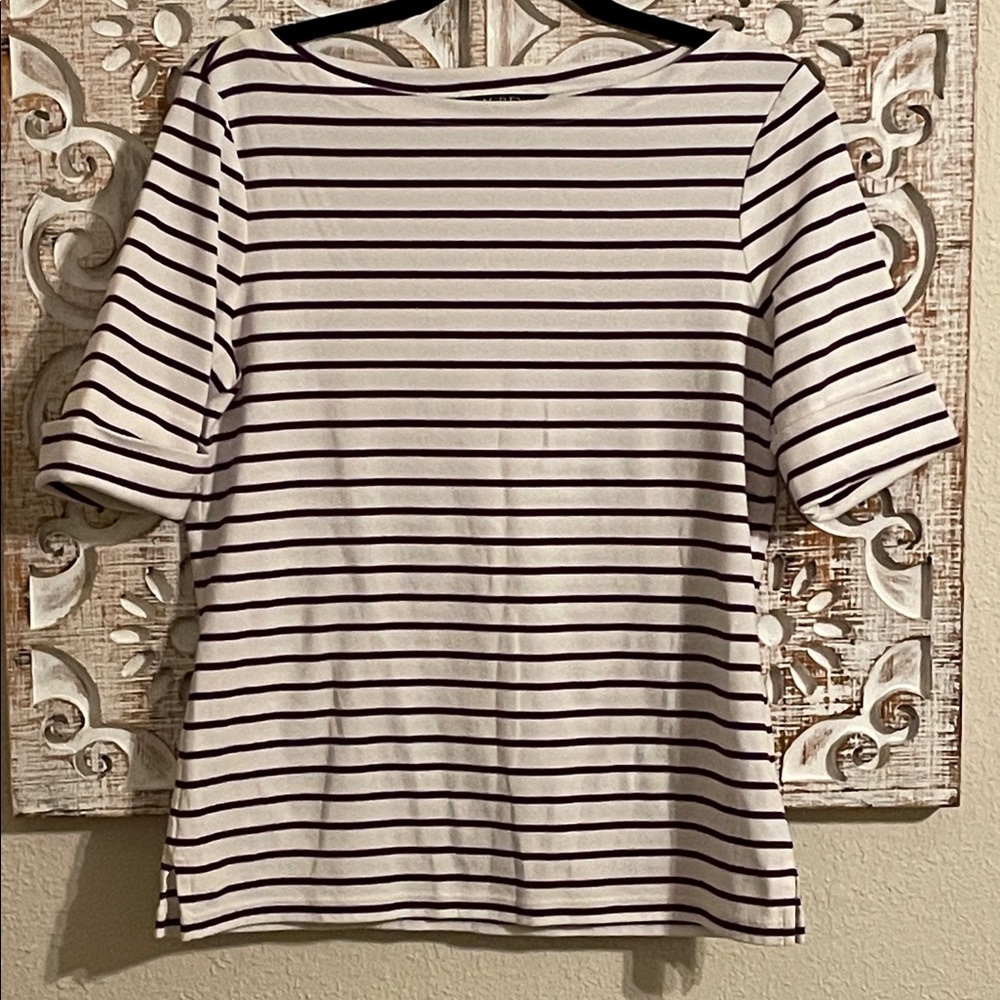 Ralph Lauren White Tee with purple Stripes